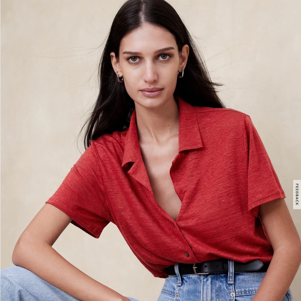 Linen Resort Shirt in Burnt Rust